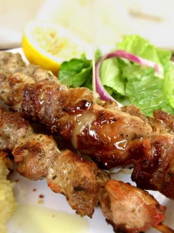 Greek Souvlaki Recipe With Ladolemono (Pork Skewers With Lemon Dressing)