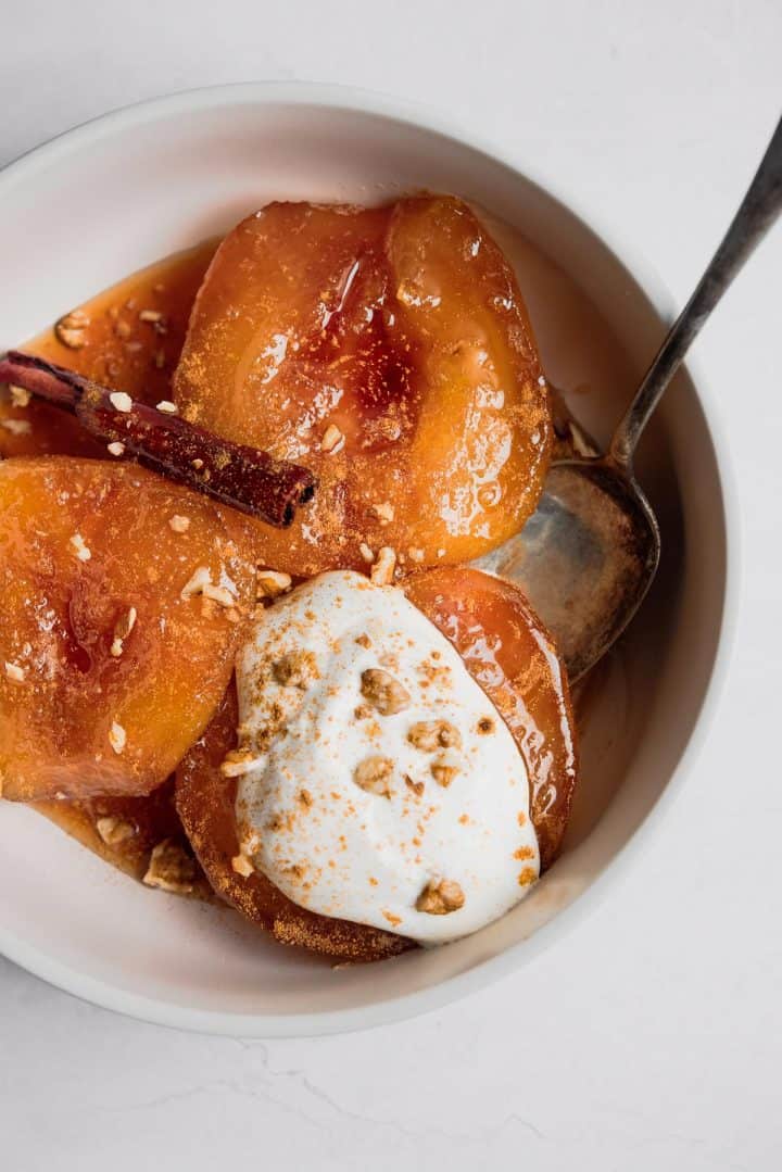 Stewed Apples In Syrup With Yogurt Whipped Cream - Real Greek Recipes